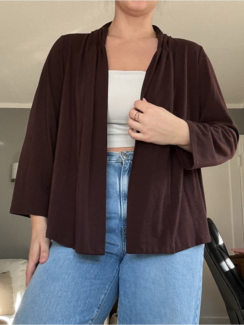 Apt. 9 Open-Front Chocolate Brown Draped Cardigan